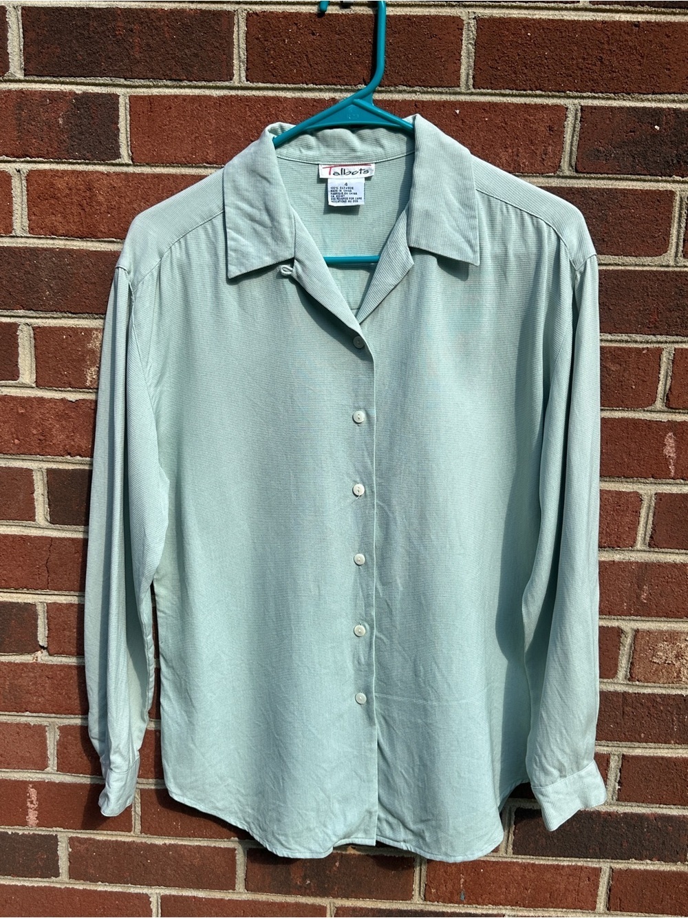 Talbots 100% Silk Button Front Blouse Seafoam Green Size 4